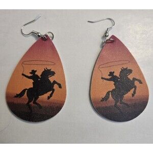 ❤️3/$15 Western Faux Leather Earrings Cowgirl Boho Horse Rodeo Desert Sunset